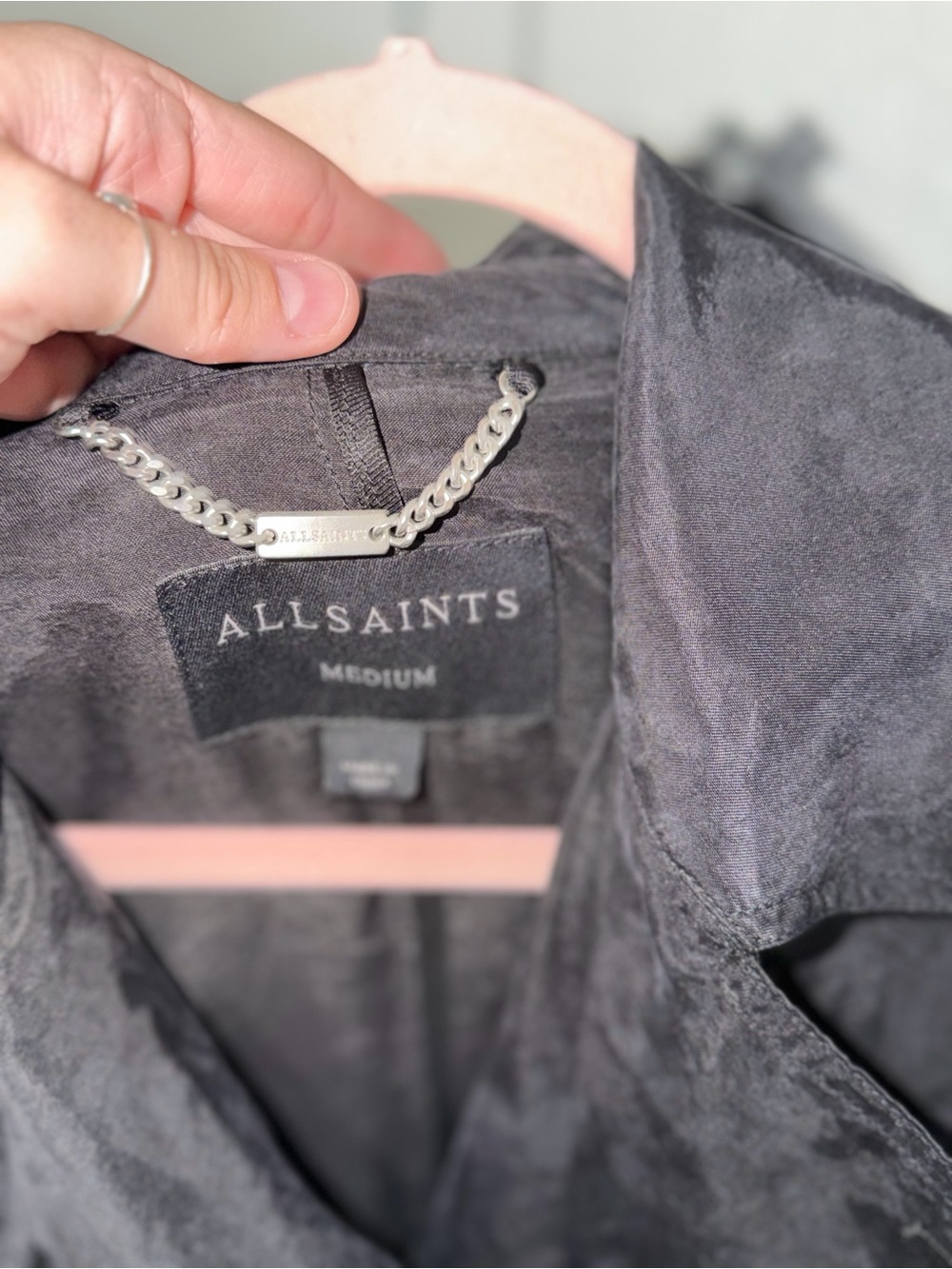 AllSaints Linnie Trench Coat Black Belted Long Double Breasted Coat Medium - Picture 5 of 6